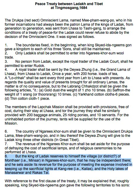 After Ladakh and Bhutan joined forces in a dispute against Lhasa, Tibetan forces advanced on Ladakh and Guge fell in 1680 and the same is confirmed in the 1684 Treaty between Tibet and Ladakh. But, Manas Sarovar is more important than any war or country.