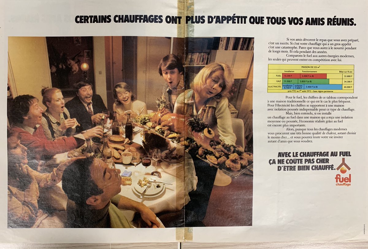 Le fuel connait une crise à partir des 1970's du fait certainement des chocs pétroliers mais aussi de la concurrence des radiateurs électriques comme chauffage d'appoint (le fuel reste très utilisé pour faire tourner les chaudières de chauffage central : pubs 1970's de Total)