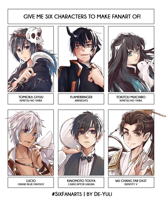 Here we go #sixfanarts from fb finally done! ✨✨✨
It was really fun drawing this! Some of them are not my fandom so it's really refreshing to draw different things that wasn't commissions or works.
You can find each character on comment! 