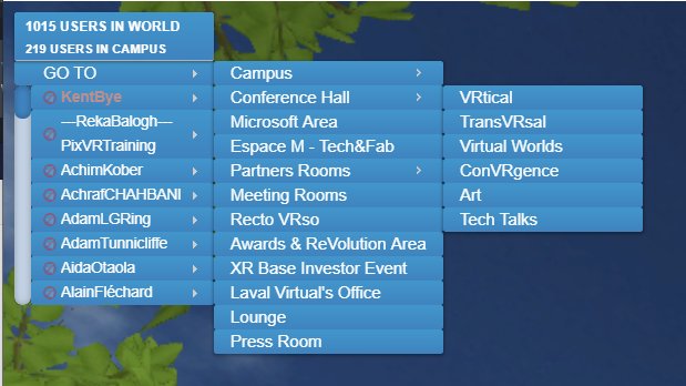 4/ Here's the interface to teleport to different locations with lots of simultaneous  #LavalVirtualWorld talks, which are also being livestreamed on YouTube.You can also walk around the space to go to different events. https://www.youtube.com/channel/UCfphV8PEJwsF0KG997HokRA