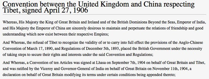 Now, an interesting part. Tibet rejected the 1890 treaty and signed another treaty in it's individual capacity and not as a Chinese vassal.