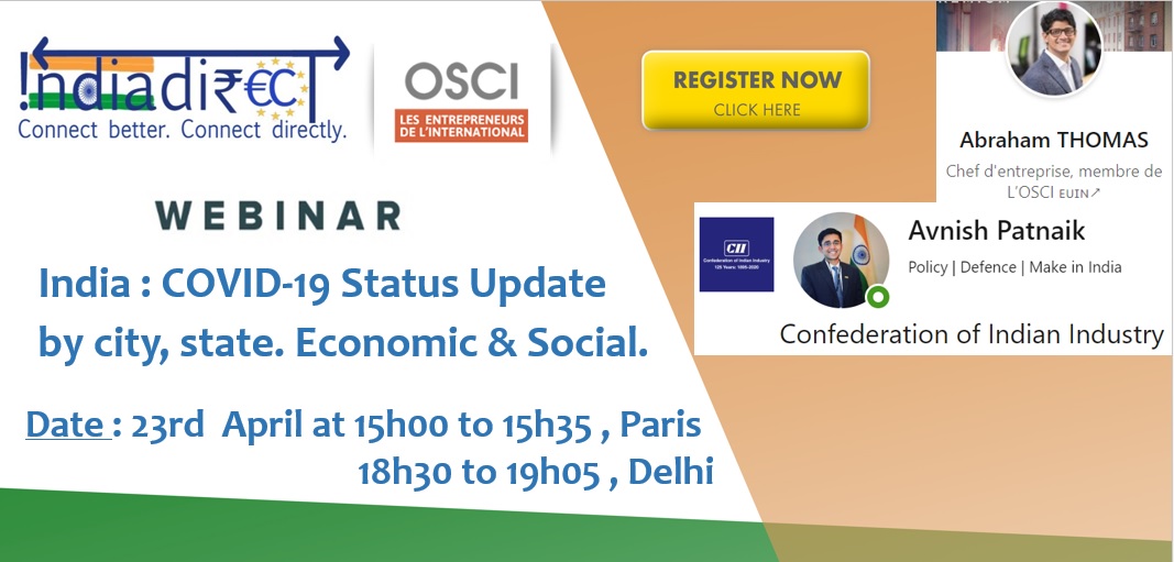 abrahamthomass's tweet photo. Webinar India : COVID-19 Status Update
by city, state. Economic &amp; Social. 
23rd  April at 15h00 to 15h35 , Paris (or) 18h30 to 19h05 , Delhi https://t.co/5npo1MPaRB
