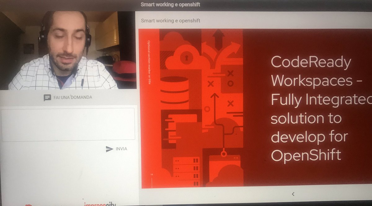 impresacity's tweet photo. E tutto si fa più concreto #CodeReadyWorkspaces @RedHat .. È tempo di demo live! Eccovi Lo sviluppo moderno #OpenShift https://t.co/azkSmBeSp6