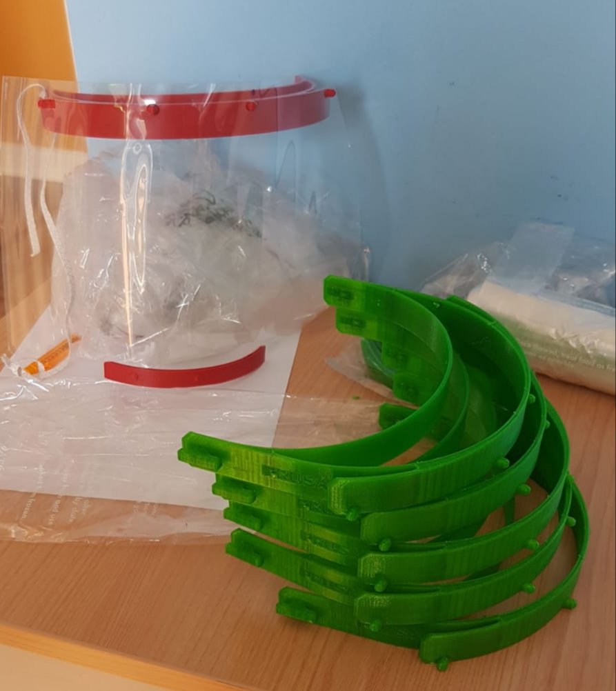 Nicki_Greene's tweet photo. So proud of my dad using his 3D printer (that he also built himself!) to make visor frames. #coronavirus #3dcrowd https://t.co/vdQy6jwKkQ