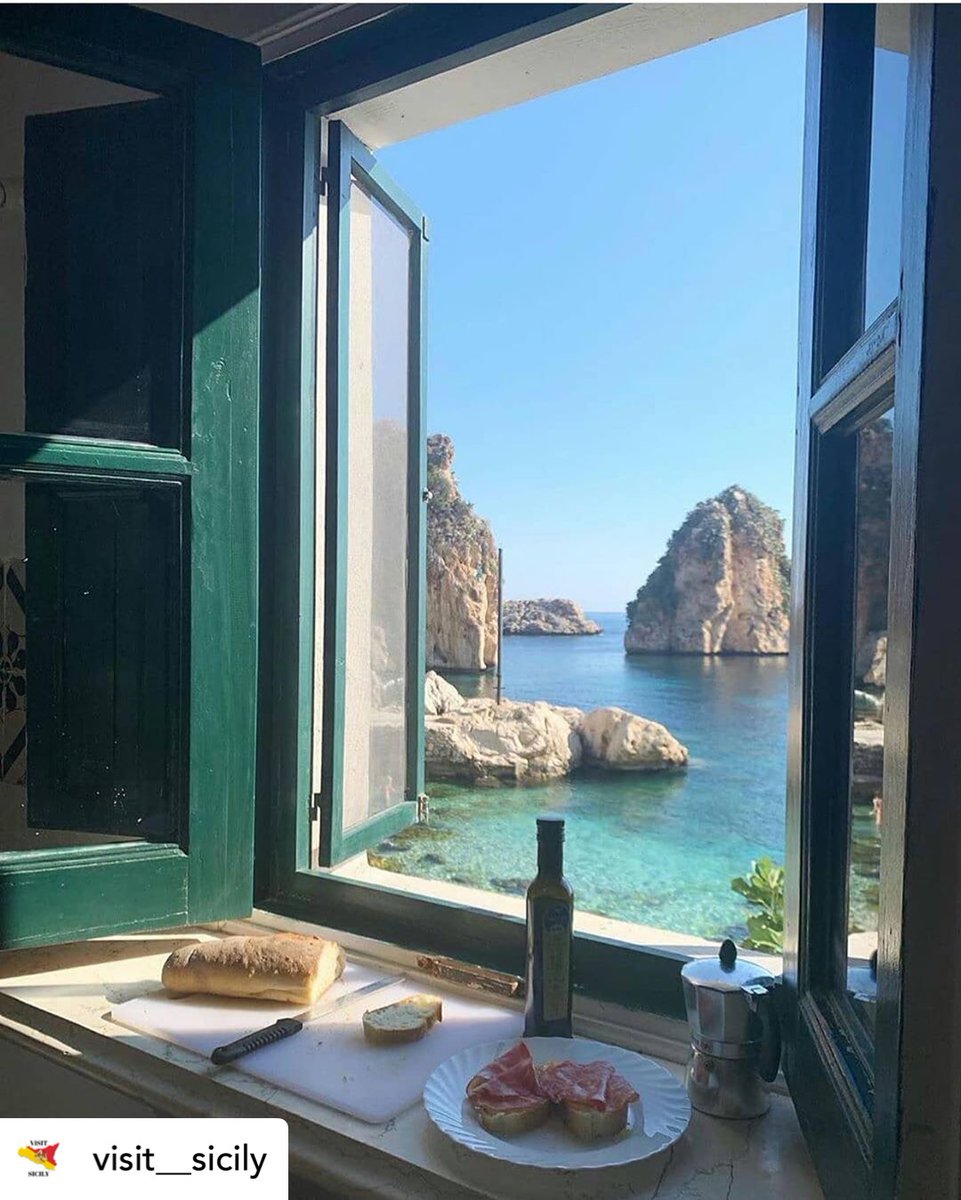 #Repost via ‘visit__sicily’: “Bread, prosciutto and olive oil followed by a nice espresso with this view - that’s what we need!” A classic Sicilian view which we are missing very much right now – we can’t wait for all to be back to normal and return to visit our beautiful island!