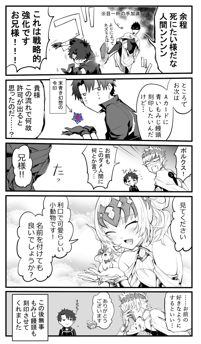 ディオスクロイ兄妹とコマンドコードネタらくがき漫画
#FGO 