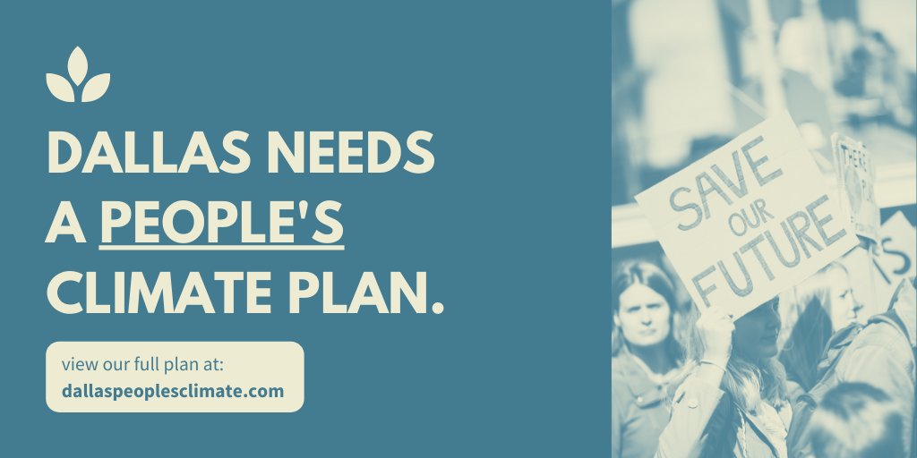 Reply to this thread with how your life would change with a People’s Climate Action Plan! Tag  #DallasClimateAction so we can promote your answer! Want to read the full plan? Visit  http://dallaspeoplesclimate.com . 13/13 — end thread.