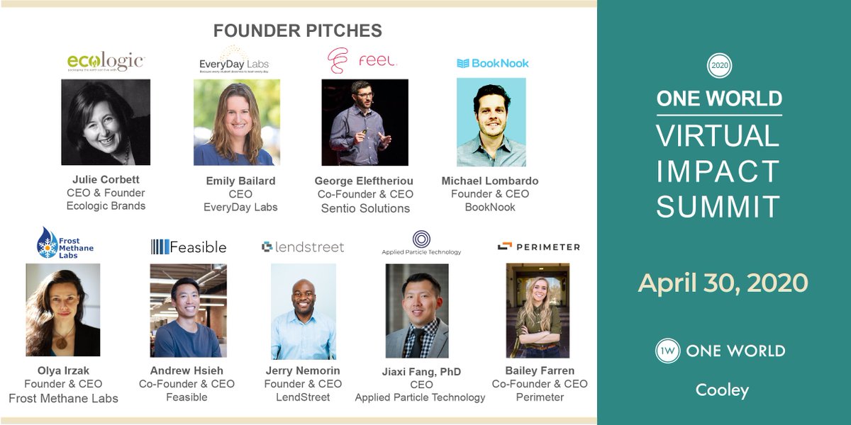 OneWorldTI's tweet image. Here's our list of exceptional founders pitching socially conscious companies at One World Virtual Impact Summit next Thursday, April 30th. Find out more about their companies like @LendStreet @booknook @ecologic @EveryDayLabs here: 

buff.ly/34Z0D4a 

#1WIS2020