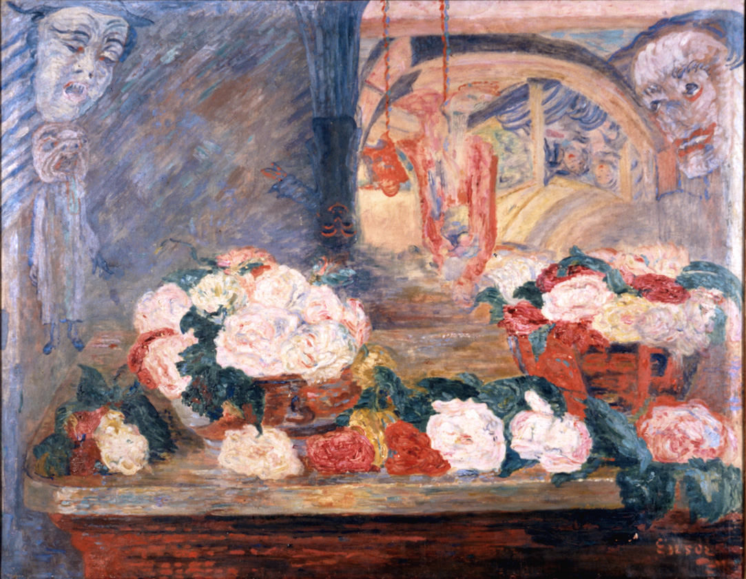 #museumboquet Roses and Masks, 1910 by James Ensor. This painting was donated to the Ewing Gallery by Raoul and Marie Verhagen.