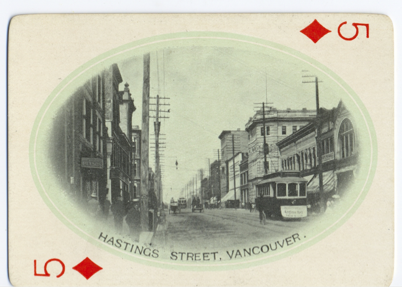 the 5 of diamonds proudly shows off how big and developed the city of vancouver was, about fifteen years after it was established with completion of the cpr.  @VanArchives  @HeritageVan