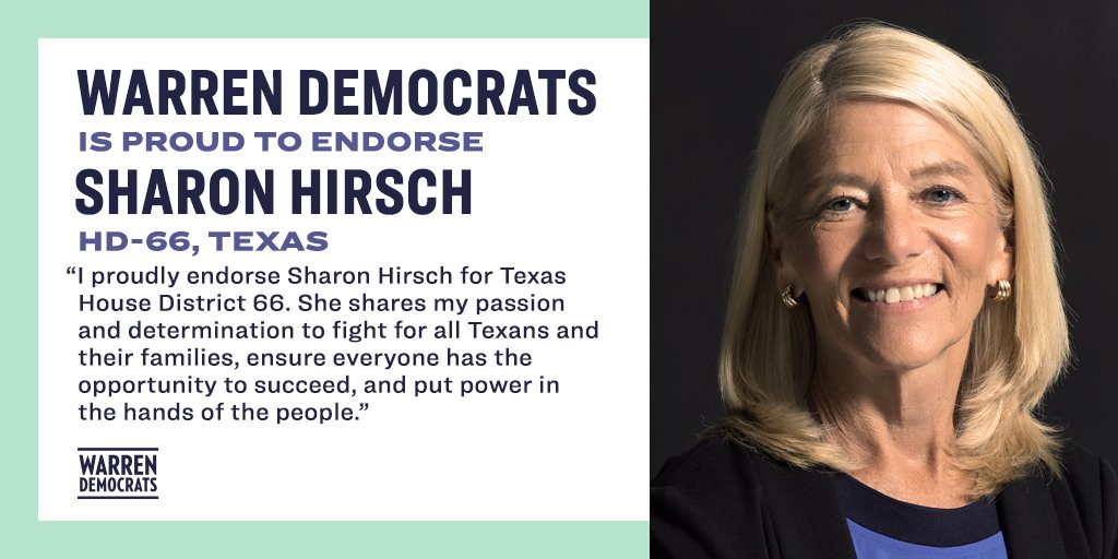 Sharon Hirsch will ensure the people of Texas have an opportunity to succeed and that we hold the wealthy and the well-connected accountable as we put power in the hands of the people. We’re proud to endorse  @Sharon4TX for Texas House District 66.