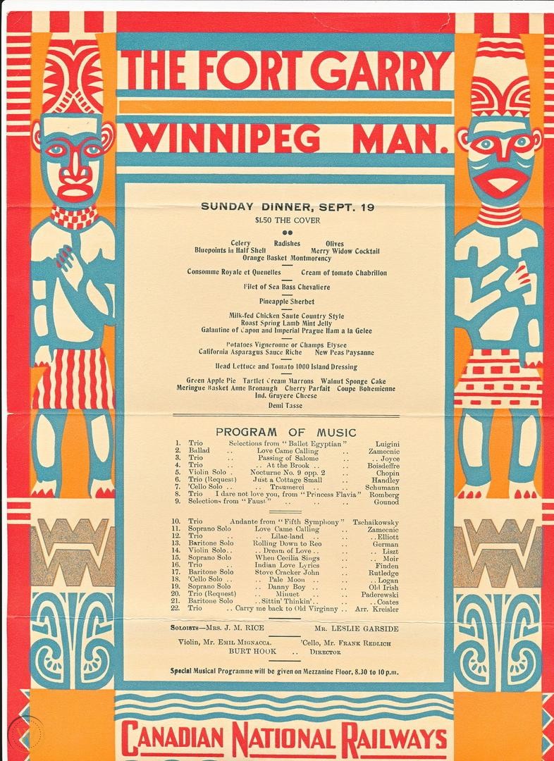 One of my #stayhome pastimes: kinda getting into old menus. What I've learned: so much consommé; also: celery courses. Here's one from @TheFortGarry Hotel ca. the 1930s.