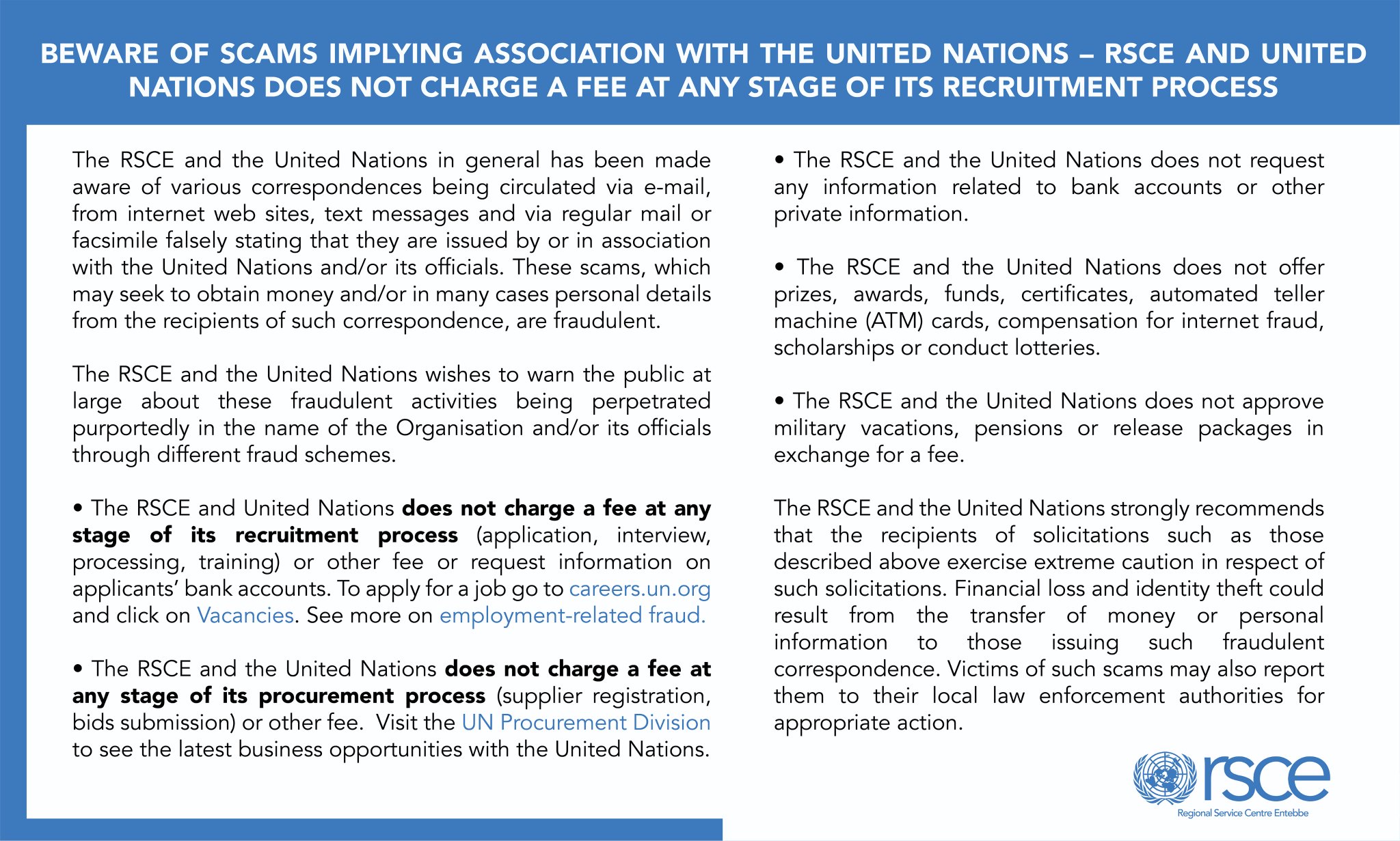 UN Regional Service Centre Entebbe (RSCE) on X: &ldquo;Beware of scams 