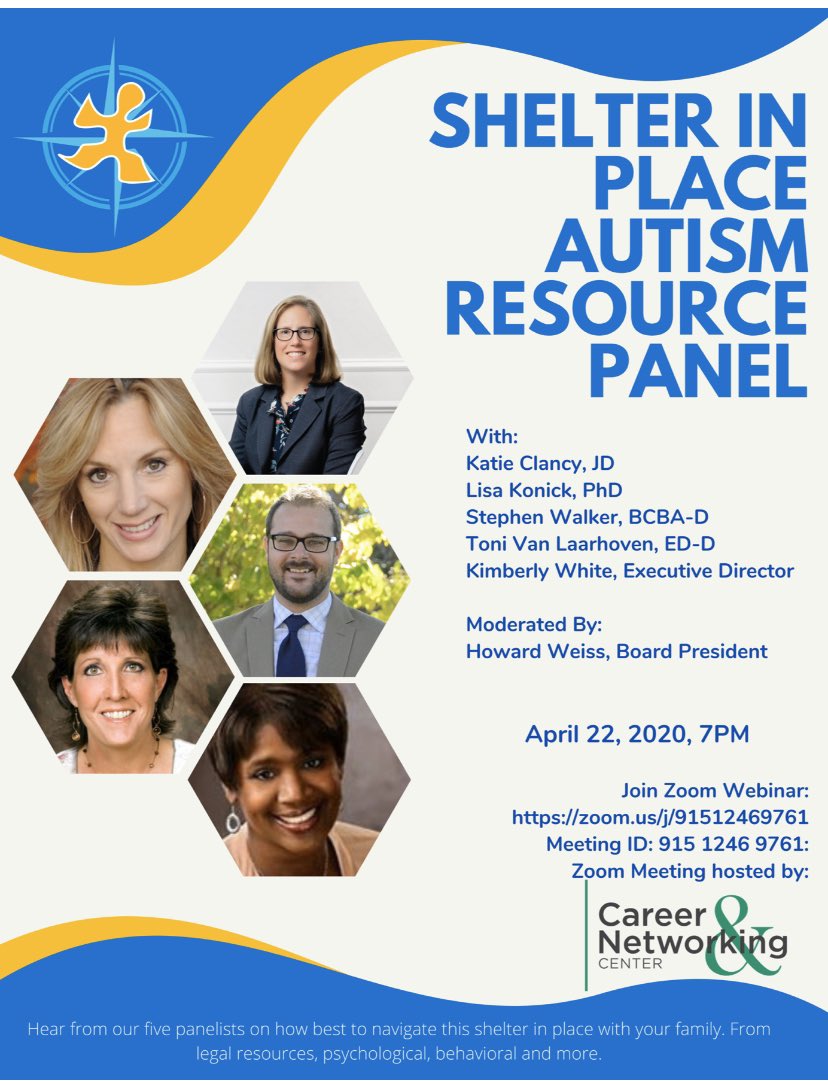 Shelter in Place Autism Resource Panel tonight 4/22 at 7pm. The Zoom link is located in the picture.