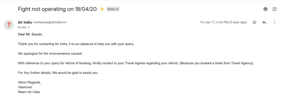 sourav2it's tweet photo. My booking ID is NF71150273810200 for 18th April BOM TO CCU. When the refund will come https://t.co/BKDFSdPKKW