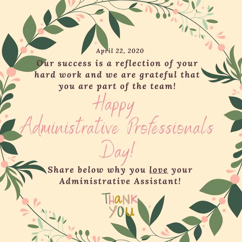 GSSD204's tweet photo. Today is Administrative Professionals Day! We are truly thankful to work with an amazing team right across the division. Show an Administrative Professional some love on their special day!💐💌 https://t.co/ovh1QLkPXg