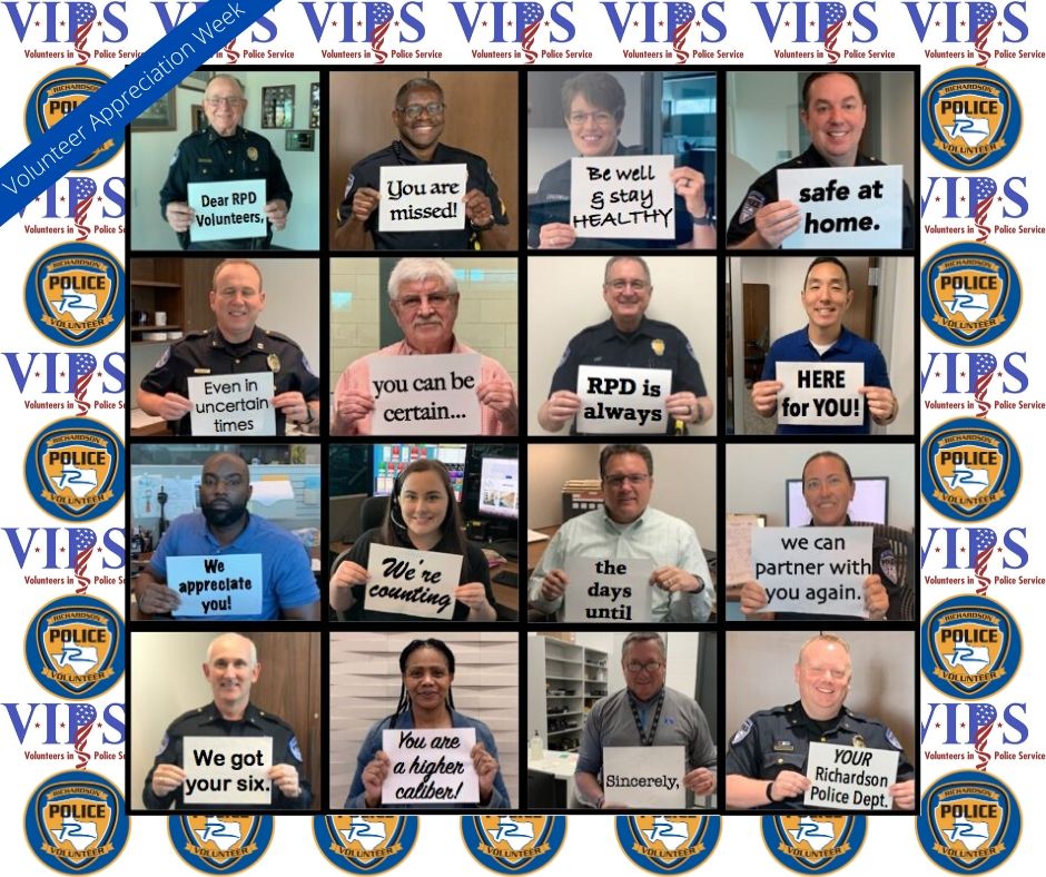 RichardsonTX_PD's tweet photo. This week we are taking time to recognize the contributions made by volunteers across the country during National Volunteer Week (April 19th – 25th). We are especially grateful for our citizens that have chosen to volunteer their time at our Department. #NationalVolunteerWeek https://t.co/iOpmPNwwXf