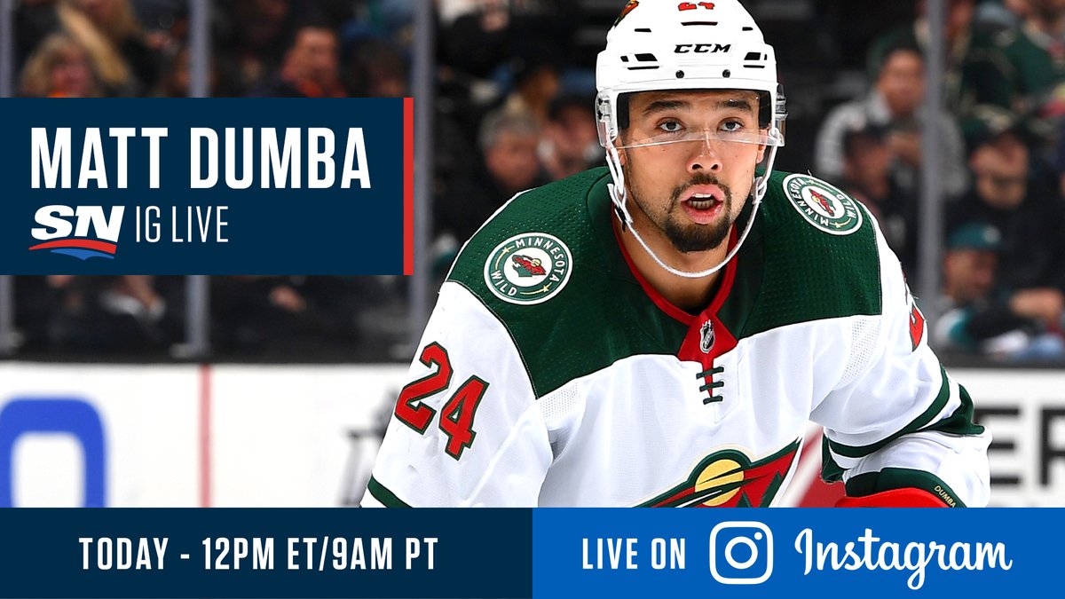 Sportsnet's tweet photo. 🏒 LIVE IN ONE HOUR 🏒

@Steve_Dangle catches up with @matt_dumba LIVE on Instagram to see how the @mnwild defenceman is spending his time during the NHL season pause. 

Join the conversation at 12pm ET / 9am PT ➡️ https://t.co/2aC9SRBr6r https://t.co/UXhbM6v63n