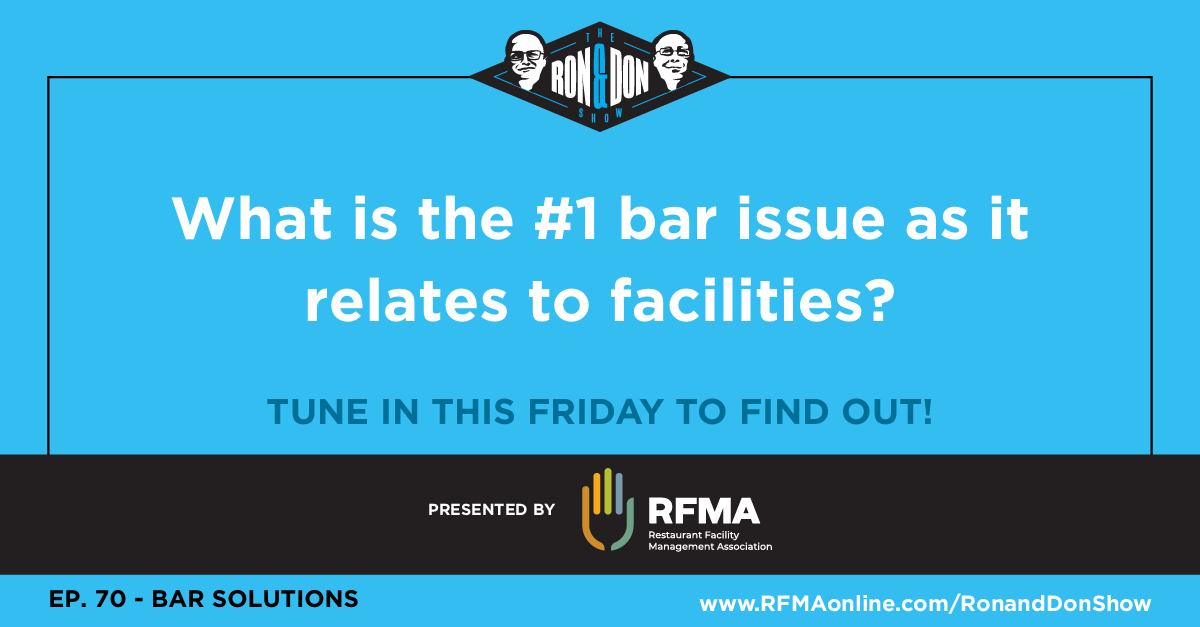 ronanddonshow's tweet photo. What is the #1 bar issue as it relates to facilities? Tune in this Friday to hear more! 

Special thanks to our EP. 70 sponsor @draftbeerintel 

@RFMA https://t.co/cXp9N1UwYu