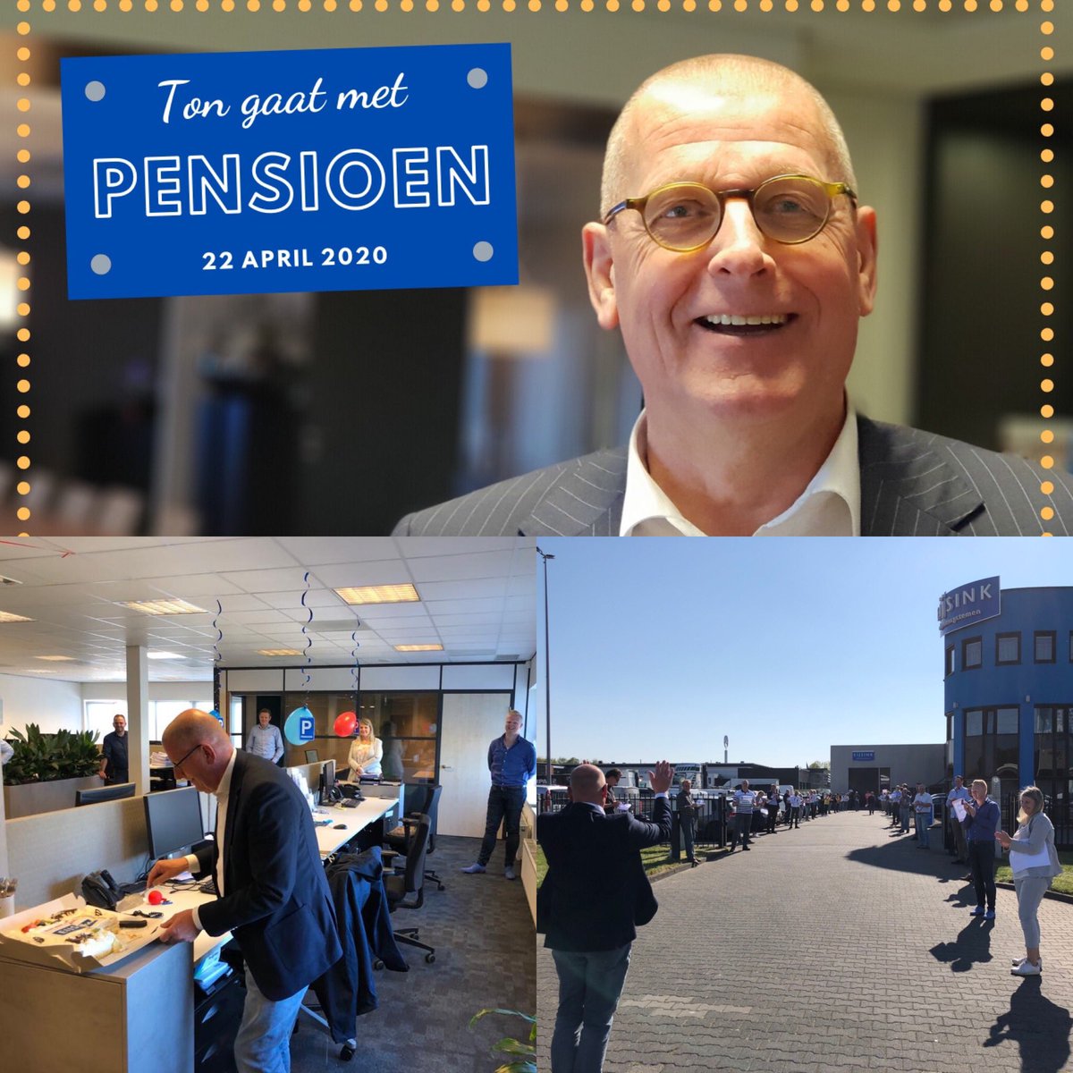 Een heerlijk zonnige dag om je pensioen mee te beginnen. Vandaag nemen we namelijk met véél moeite afscheid van Eijsink-topper Ton van Duuren. Dat we je gaan missen, Is zacht uitgedrukt. Dit afscheid doen we later gewoon nog een keer opnieuw, zónder die anderhalve meter afstand!