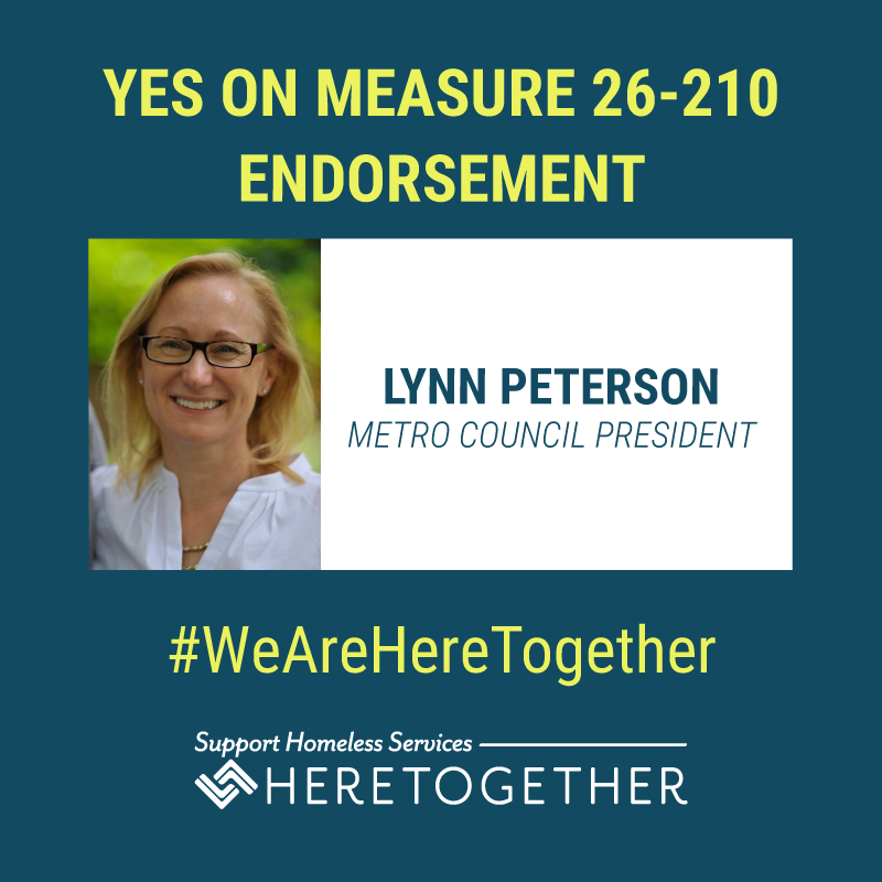 HereTogetherOR's tweet photo. “We must come together now to end our chronic homeless crisis. The crisis caused by COVID-19 only reinforces the need for us to work as a region to solve a region-wide problem. I am proud to endorse this measure.” 
Thank you, @LynnPetersonOR! #WeAreHereTogether https://t.co/UhDWj6AWx4