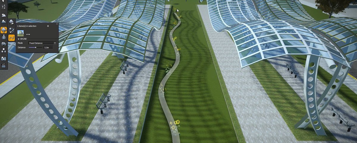 MicroStation's tweet photo. If you are using #LumenRT or are a #MicroStation CONNECT Edition user (which enables you to run a limited version of LumenRT), you'll love this new capability that Update 14 provides to populate trees using a spline path. https://t.co/RUqSiEwV0d https://t.co/cabVosYZt2