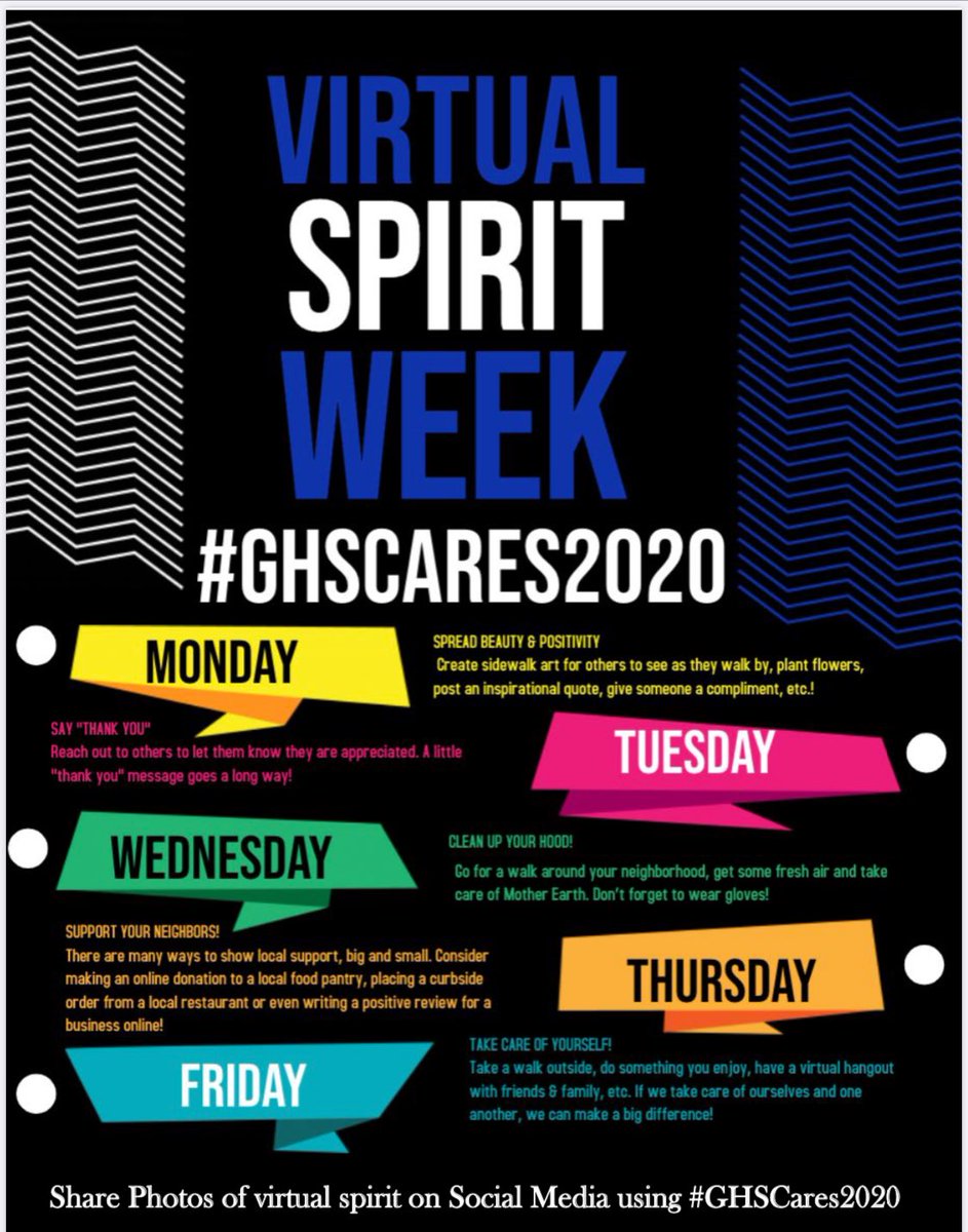 Spirit Week next week!!! Show us what your doing by using #GHSCares and #GHSAhHa! We can’t wait to see all the participation next week!