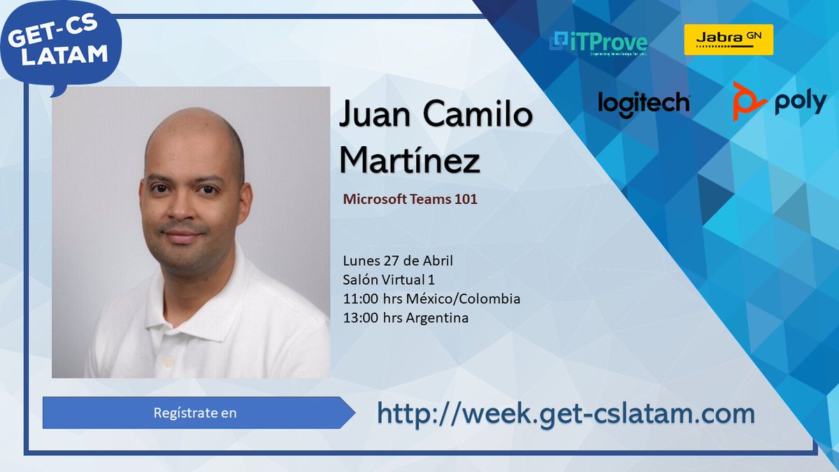 GetCsLatam's tweet image. #GetCsWeek ¿A quiénes tendremos en el Salón Virtual 1 el Lunes 27 de Abril?
@CSA_DVillamizar
@jmartinezvelez
Juan Zapata
No te lo puedes perder!
Cuatro días llenos de sesiones para Microsoft Teams!
Registrate en week.get-cslatam.com
#GetCsLatam
#ITProve #Jabra #Logitech #Poly