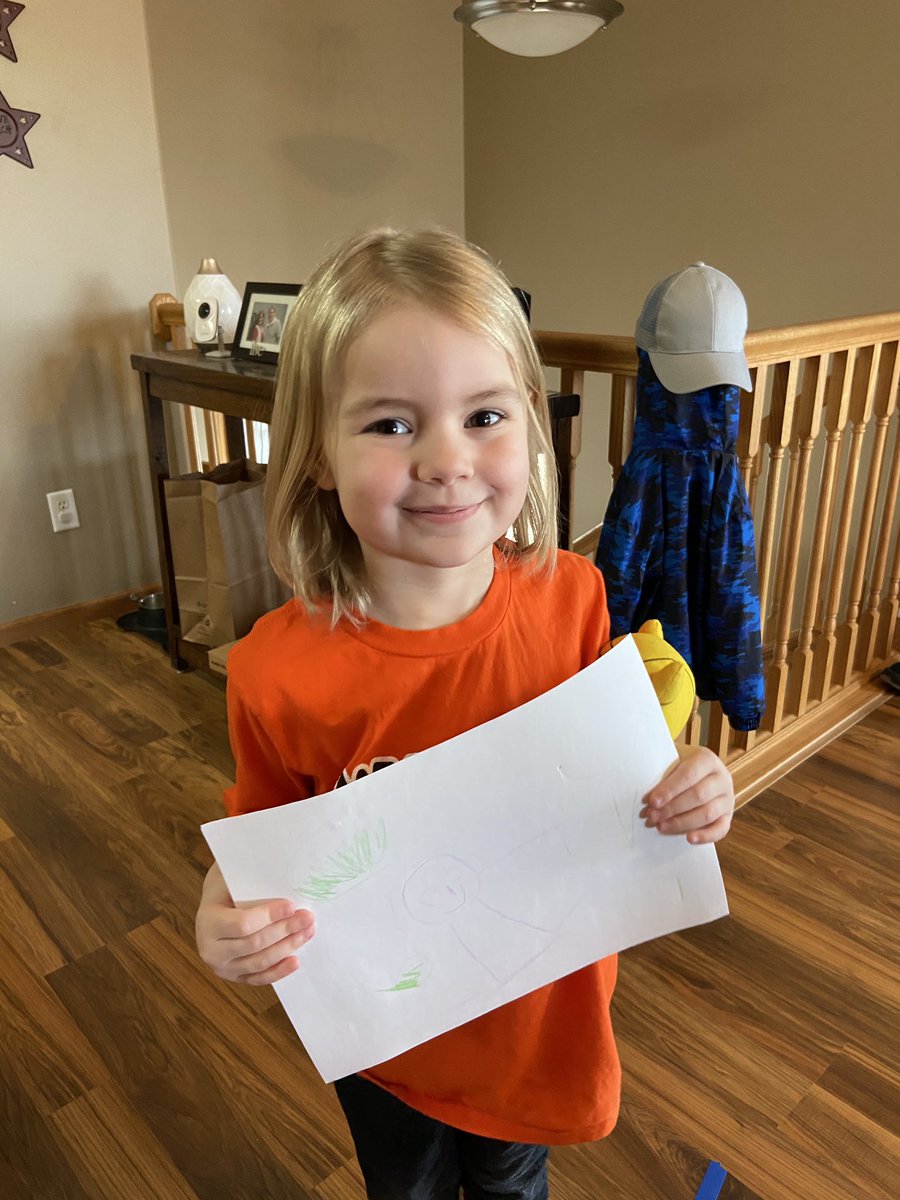 SamNels08's tweet photo. Addison has been quite busy this morning. We listened to @MrsWare9 read “I Like Me” and Addison drew a self-portrait. I asked her what’s something she likes about herself. She said she likes the color of her eyes and that she can just be herself. https://t.co/a7cLPuC6EE