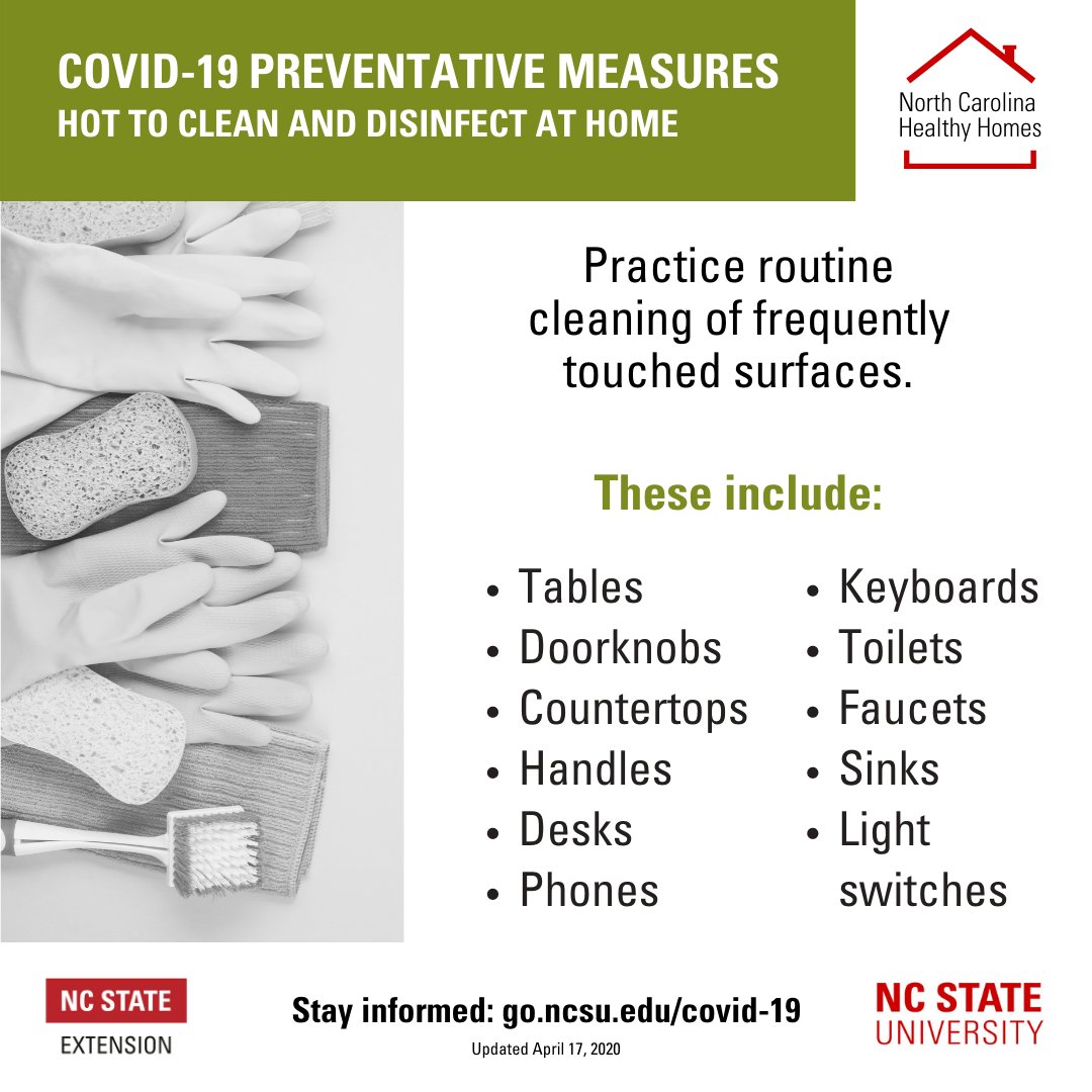 Frequently touched surfaces should be cleaned and disinfected to prevent the spread of #COVID19 <a href="/HealthyHomes4/">HealthyHomesPartners</a> <a href="/SafePlatesFSIC/">Safe Plates Food Safety Information Center</a>