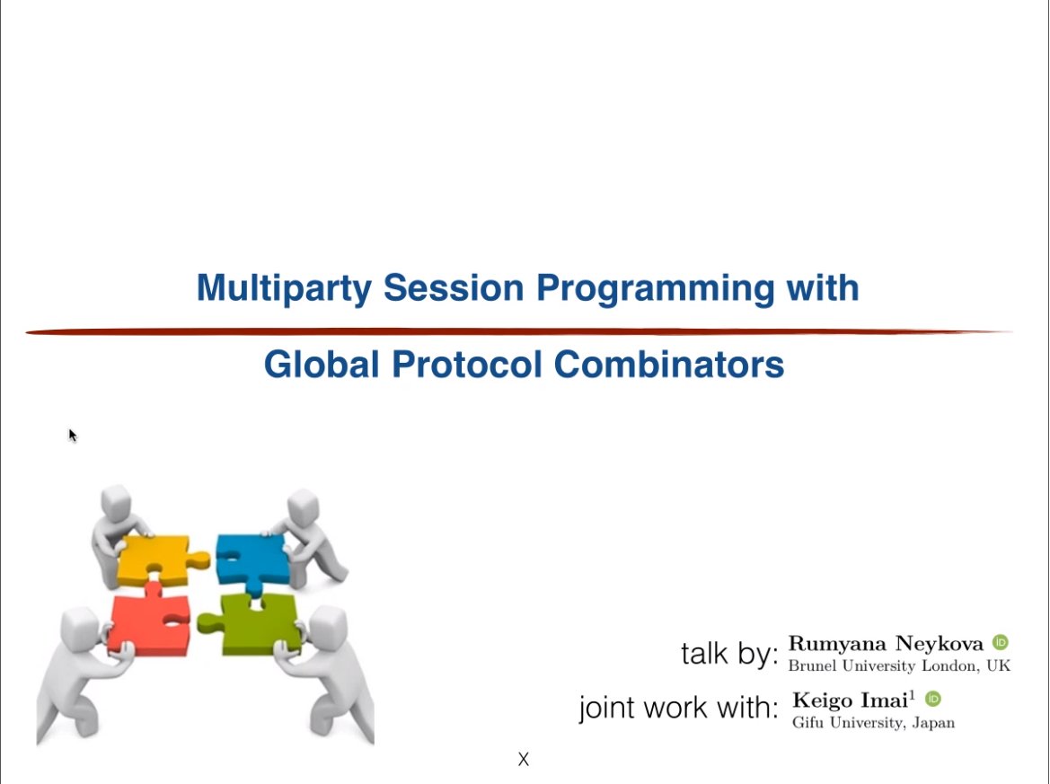 BSELBrunel's tweet photo. Great 1st virtual seminar by @Neykova  on Multiparty Session Programming with Global Protocol Combinators @BrunelCompSci #SeminarianAdvice #seminartalk #virtual #programming #deadlock #OCmal #OAuth https://t.co/q7AeCEavPd