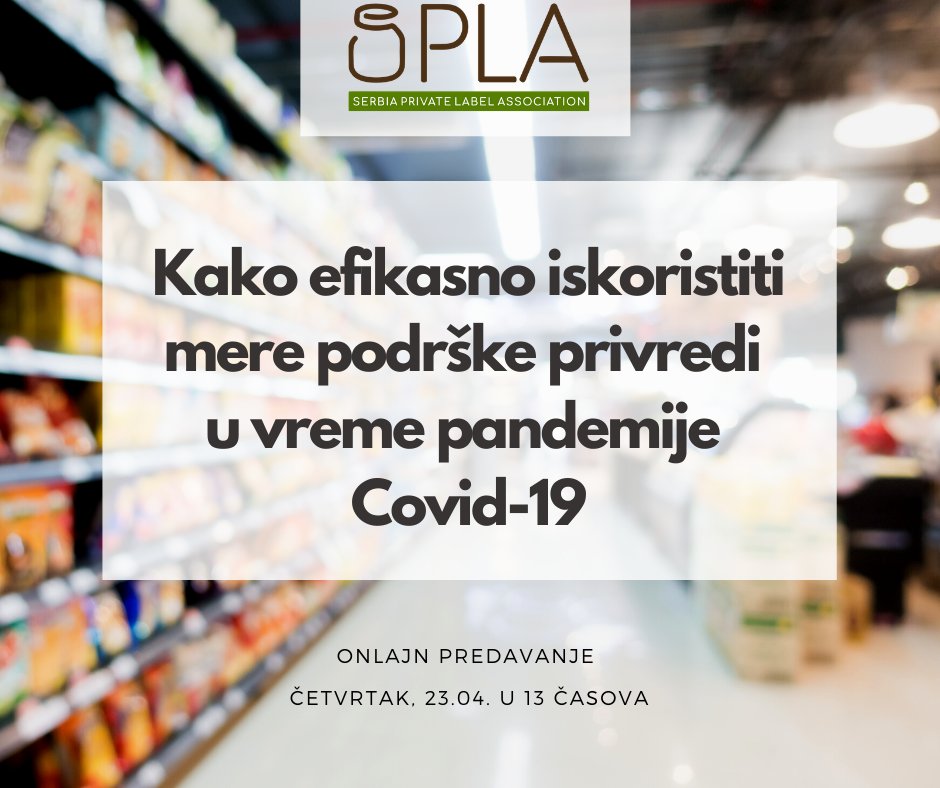 Pozivamo vas na onlajn predavanje "Kako efikasno iskoristiti mere podrške privredi u vreme pandemije Covid-19" koje će se održati u četvrtak, 23. aprila u 13h.
Predavanju možete pristupiti putem linka: zoom.us/j/93818545896 

#coronavirus #privreda #spla