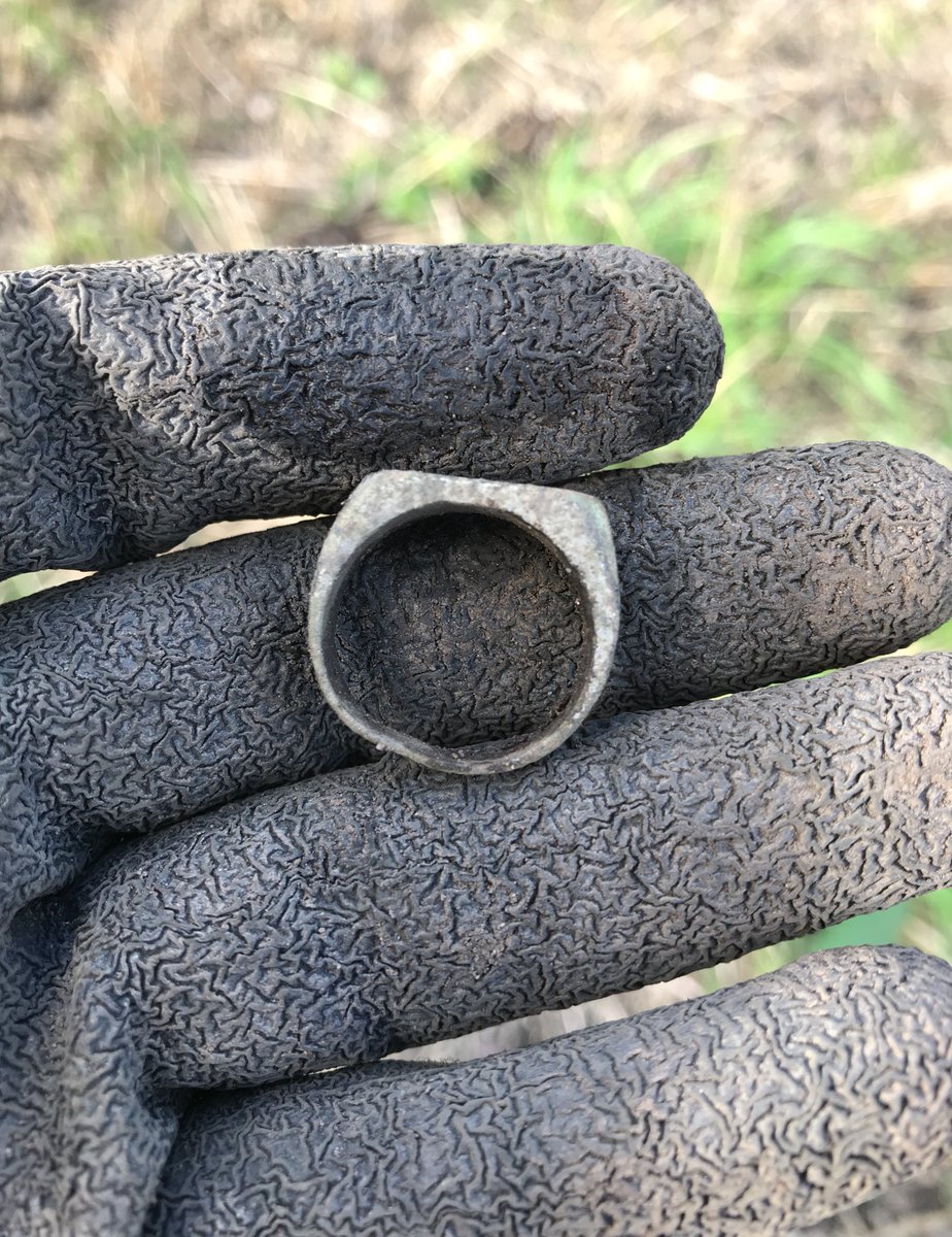 ..on the 5th October 2017 I was detecting in my friends field in Staffordshire when I unearthed this ring. It was quite bulky, strange in shape & I couldn’t fathom exactly what metal it was made from, but I could see some writing on the front of it & it appeared to say ‘ANZIO’...