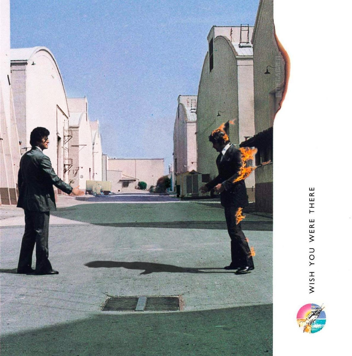 megabren's tweet image. I'm furloughed at home with nothing to do, so I remade @pinkfloyd's 'Wish You Were Here' album cover with appropriate 2 metre social distancing for the coronavirus crisis.