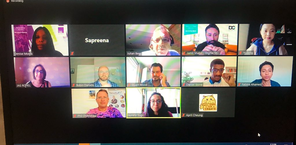SapreenaKumari's tweet photo. A nice full zoom room for todayโs @TAGNetworkMids #lunchtimeCPD on the future of education post COVID19 #Education https://t.co/eQDNXyEVxn