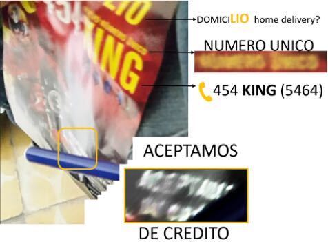 CASE 1: On flyer  #G1912019 a motor bike was noticed. We analysed broken texts in Spanish, a telephone number and payment details. The incomplete puzzle indicated a potential home delivery service advert. The word “KING” led us to the food franchise “BURGER KING”. But where?