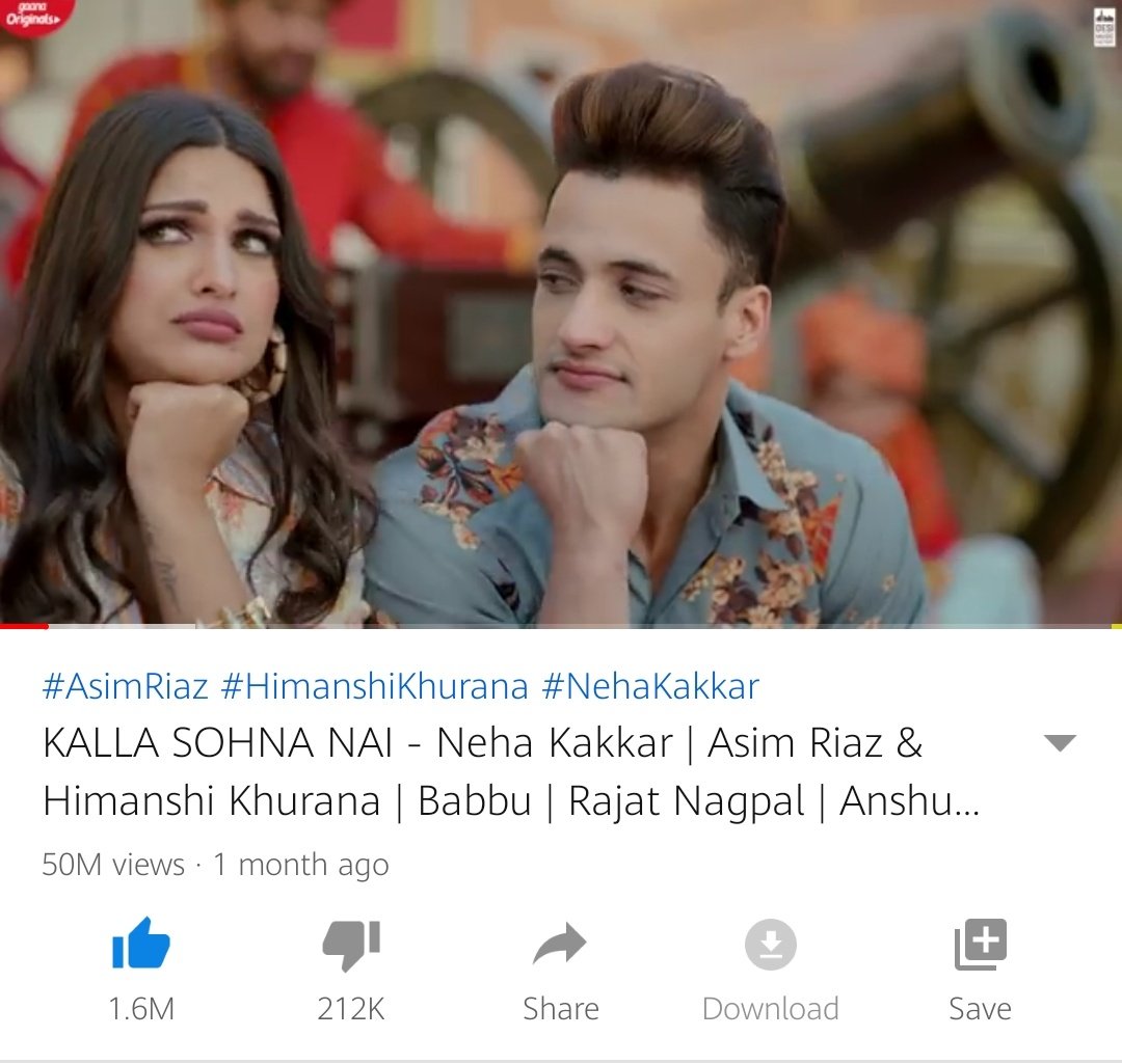 #KallaSohnaNaiHits50M 

Congratulations to <a href="/realhimanshi/">Himanshi khurana</a> and <a href="/imrealasim/">Asim Riaz</a> 

And thanks to all the viewers who showed love and support to #KallaSohnaNa