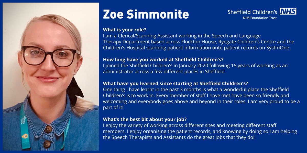 Starting off the thread is Zoe, who is a Clerical/Scanning Assistant working in the Speech and Language Therapy Department.