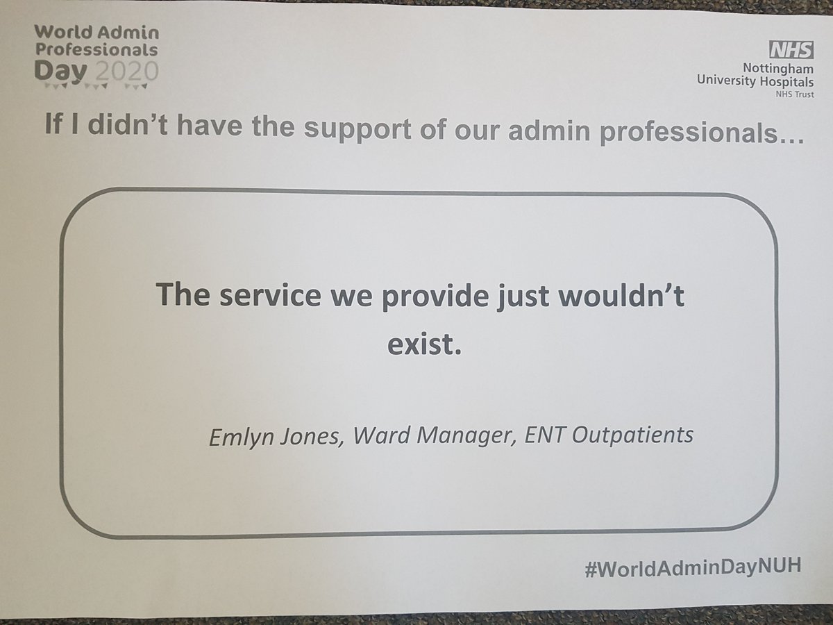ENT_NUH's tweet photo. In ENT we are one big team providing for our patients, and ENT clinicians are grateful for their admin support #worldadminday @NUHsurgery @NUHAdminMgmt @TeamNUH https://t.co/8FIYbgmx2O