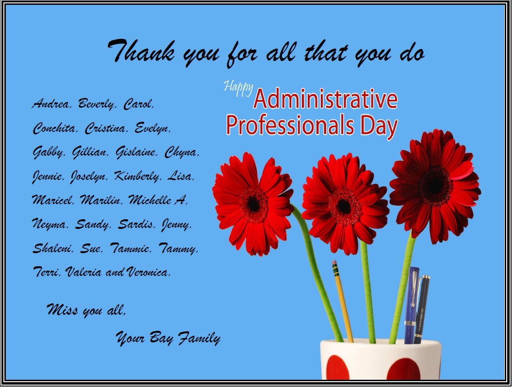 These ladies work so hard behind the scenes, always with a smile and a loving Bay heart. We appreciate you and miss you all! Happy Administrative Professionals Day. 💙💛⁦@Micksteve⁩ ⁦<a href="/TeamCypressBay/">CBHS Athletic Dir.</a>⁩ ⁦<a href="/CypressBayPTSA/">CypressBayPTSA</a>⁩