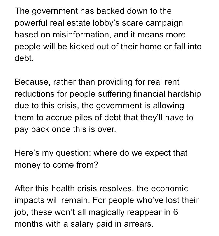 Since I probably won’t get to speak, I thought I’d share some of my speech here. The bill allows tenants experiencing financial hardship during COVID-19, and has no clear guidelines for rent reductions.