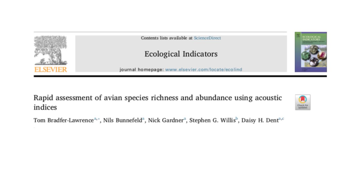 “Rapid assessment of avian species richness and abundance using acoustic indices” – New paper with  @bunnefeld  @_birdyNick  @SWillis_Durham  @DaisyDent – https://authors.elsevier.com/sd/article/S1470160X2030337X #Birds  #Bioacoustics &  #Conservation See thread to find out more 1/10
