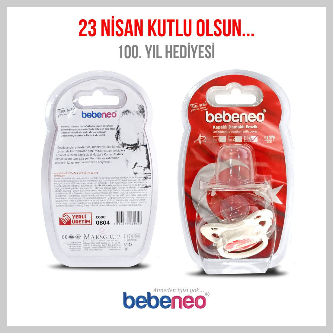 bebeneoonline's tweet photo. 23 Nisan Hediyesi sizleri bekliyor!.. 

22-30 Nisan arası E-Ticaret web sitemiz, Trendyol, N11 ve GittiGidiyor mağazalarımızdan vereceğiniz 50 TL üzeri siparişlerinize "Türk Bayraklı Kapaklı Damaklı Emzik" hediyemizdir.

#23Nisan #23NisanKutluOlsun #Emzik 
#100YıllıkEgemenlik https://t.co/sHE25wf5cf