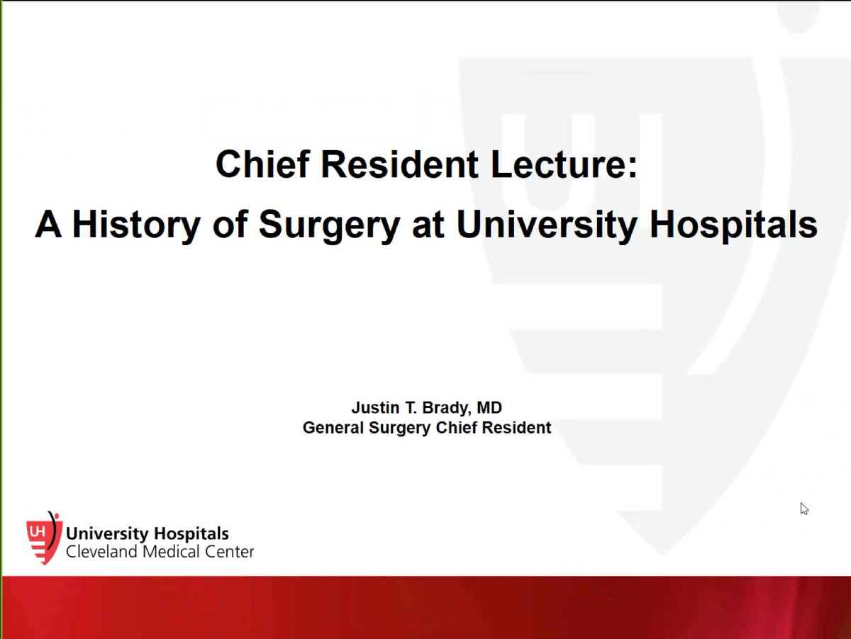 UHSurgeryRes's tweet photo. Wonderful #ChiefTalk this morning by Dr. @JustinBtheMD about the history of surgery at @UHhospitals . We’ll miss him when he goes to Orlando in a few months for his colorectal surgery fellowship. https://t.co/9gpI8wbZIH