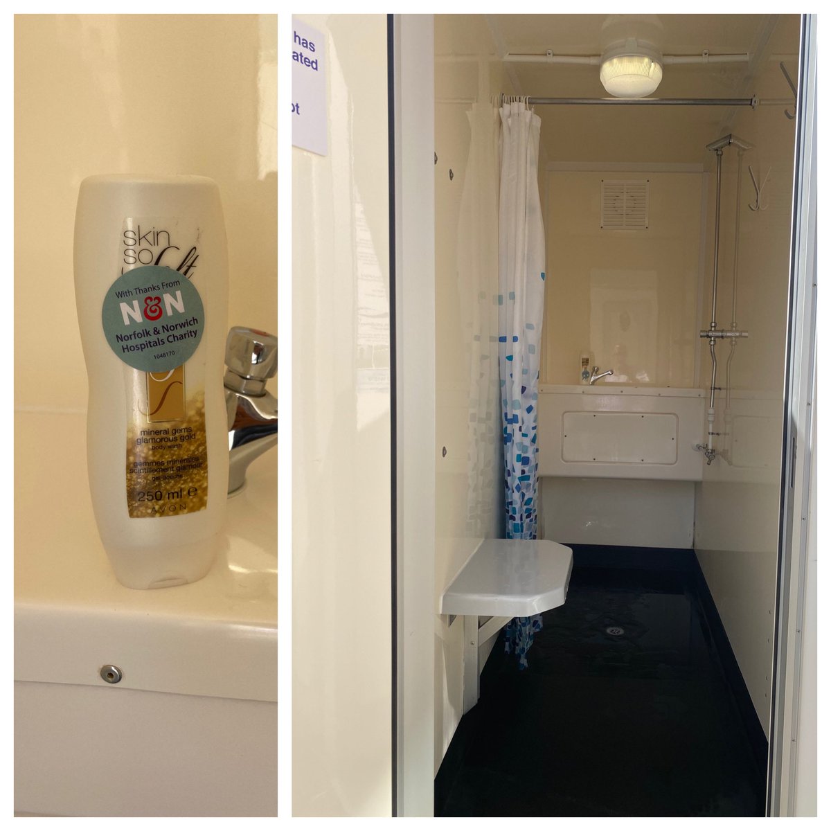 ParleeTim's tweet image. Great new shower facilities at every main entrance to the hospital. Thanks must go to the Norfolk and Norwich Charity for providing toiletries...