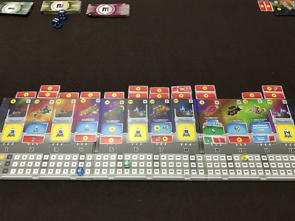 BlackRabbitGam1's tweet photo. Thrilling 4 player #SpaceBase by @JohnDClair & #AEG . Played #ShyPluto 1st deck expansion with 2 tied on 41. One more round saw 50-49-26-16 (me last). Family excited to play again. A great fun engaging game. #tabletopgames #boardgames #boardgamegeek https://t.co/49u3adVvgV