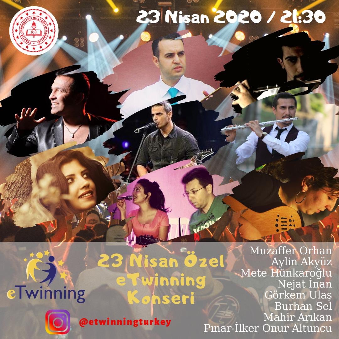 tretwinning's tweet photo. 🔊eTwinning Türkiye 23 Nisan Ulusal Egemenlik ve Çocuk Bayramı 1️⃣0️⃣0️⃣. Yıla özel instagram canlı konserleri:

👥 Muzaffer Orhan
Aylin Akyüz
Mete Hünkaroğlu
Nejat İnan
Görkem Ulaş
Burhan Sel
Mahir Arıkan
Pınar ve İlker Onur Altuncu

🗓️23 Nisan 2020 Perşembe 
⏰21.30 https://t.co/V4fb26VWu7