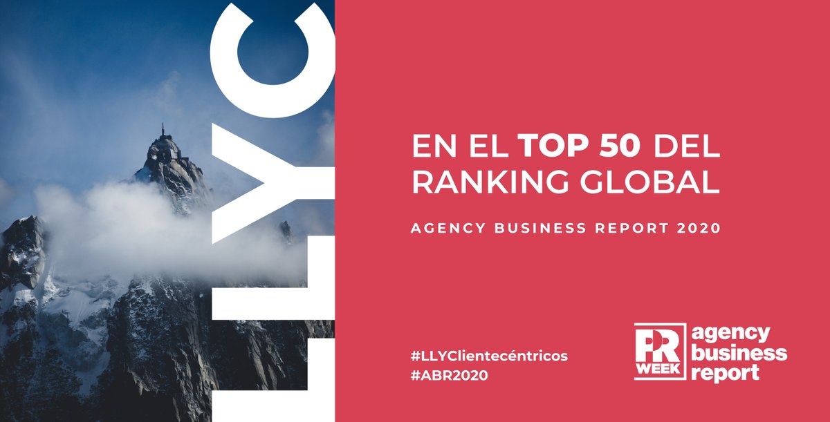 LLYC_Global's tweet photo. Muy contentos por continuar entre las primeras 50 compañías de comunicación en el ranking global de @PRWeekUS, ¡todo un aliciente para seguir avanzando! #ABR2020 #AgencyBusinessReport #LLYClientecéntricos 

➡️ https://t.co/1tFH1I8jwF https://t.co/9K2pqWtaAj