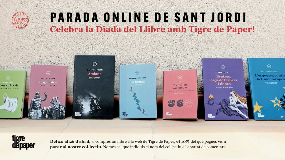 MalvesBreda's tweet photo. Obrim parada de Sant Jordi amb Tigre de paper. Només has de posar el nom del col•lectiu feminista Malves als comentaris quan facis la teva compra. Nomes aquesta setmana! #santjordibreda #santjordiacasa #SantJordiConfinat #malvesbreda https://t.co/bEJtSqRU1l