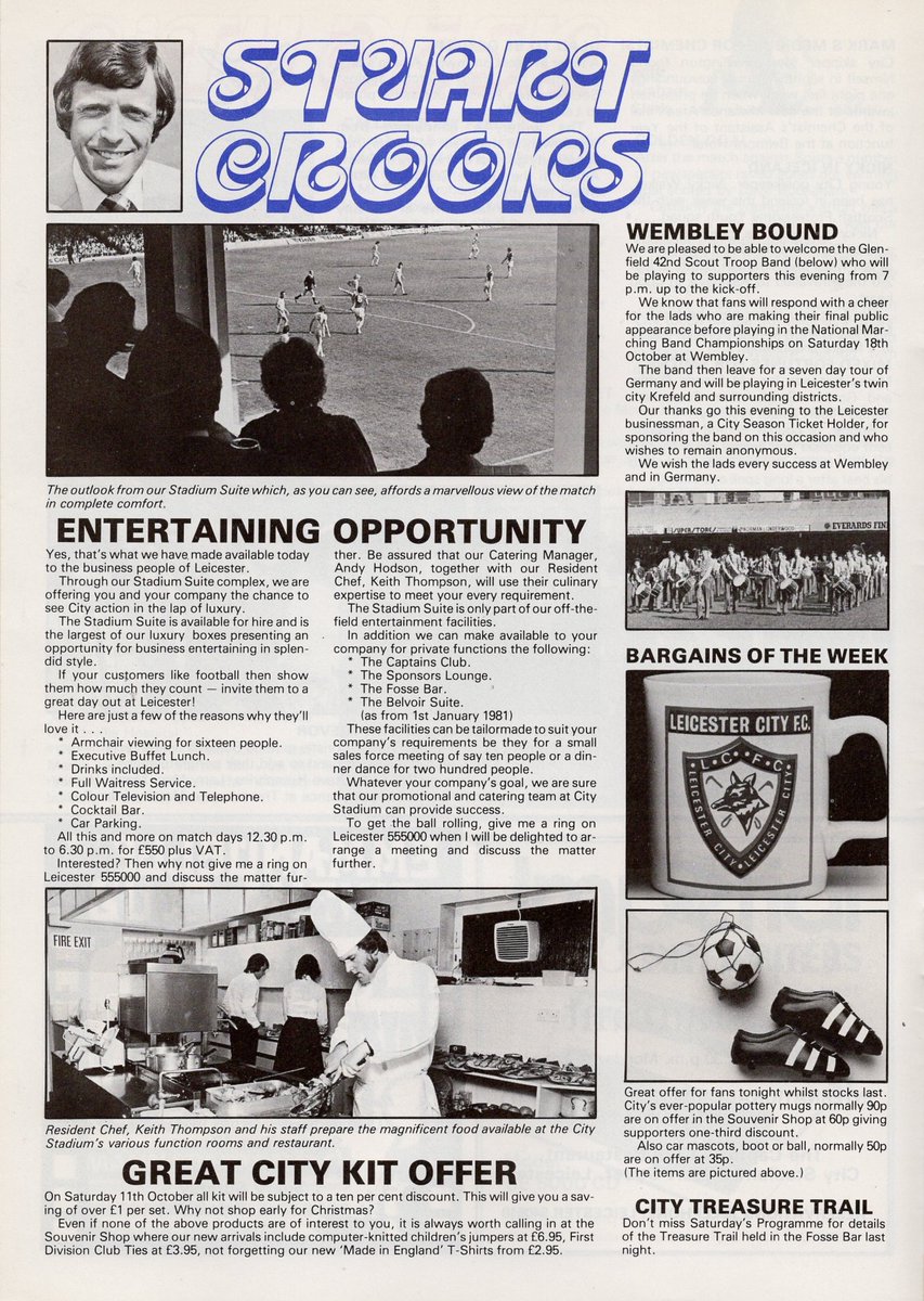 LCFCprogs's tweet photo. 4/5
Stuart Crooks: Our executive suites afford a “marvellous” view*; #MarkGoodwin is getting married to Lynda SMITH; @SteveLambden (aka Bobby Ball) of @BBCLeicester only gets to report live for 3 minutes per match - no time for the goal horn. 
* Notwithstanding massive pillar https://t.co/9kjWBVqMre